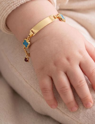 14 Ayar Altın Bebek Künye Bileklik - Yonca Figürlü resmi