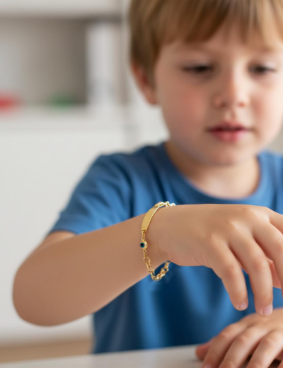 Göz Boncuğu Nazarlık Altın Çocuk Künye Bileklik resmi