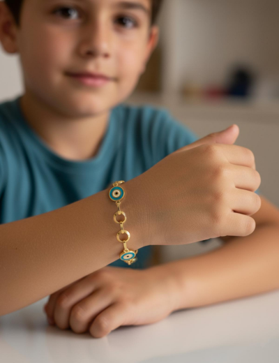 Göz Mineli Nazar Boncuğu Altın Çocuk Bileklik resmi