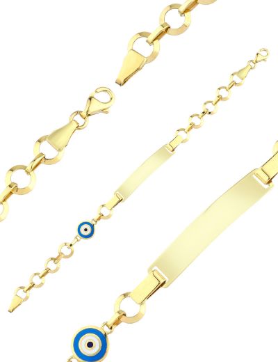 Göz Mineli Nazarlık Altın Çocuk Künye Bileklik resmi