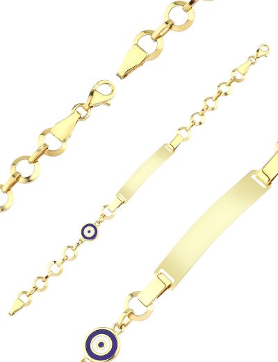 Göz Mineli Nazarlık Altın Çocuk Künye Bileklik resmi