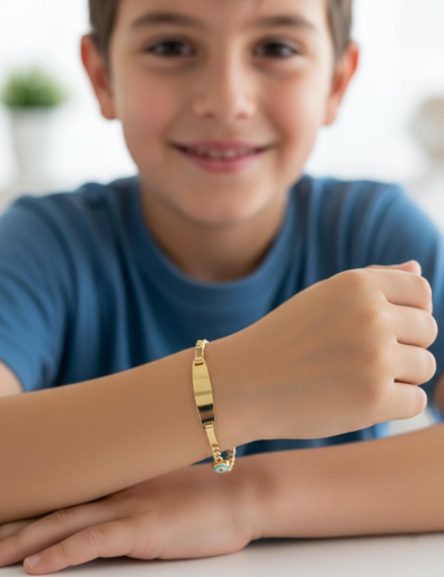 Mavi Mineli Çocuk Künye Bileklik resmi