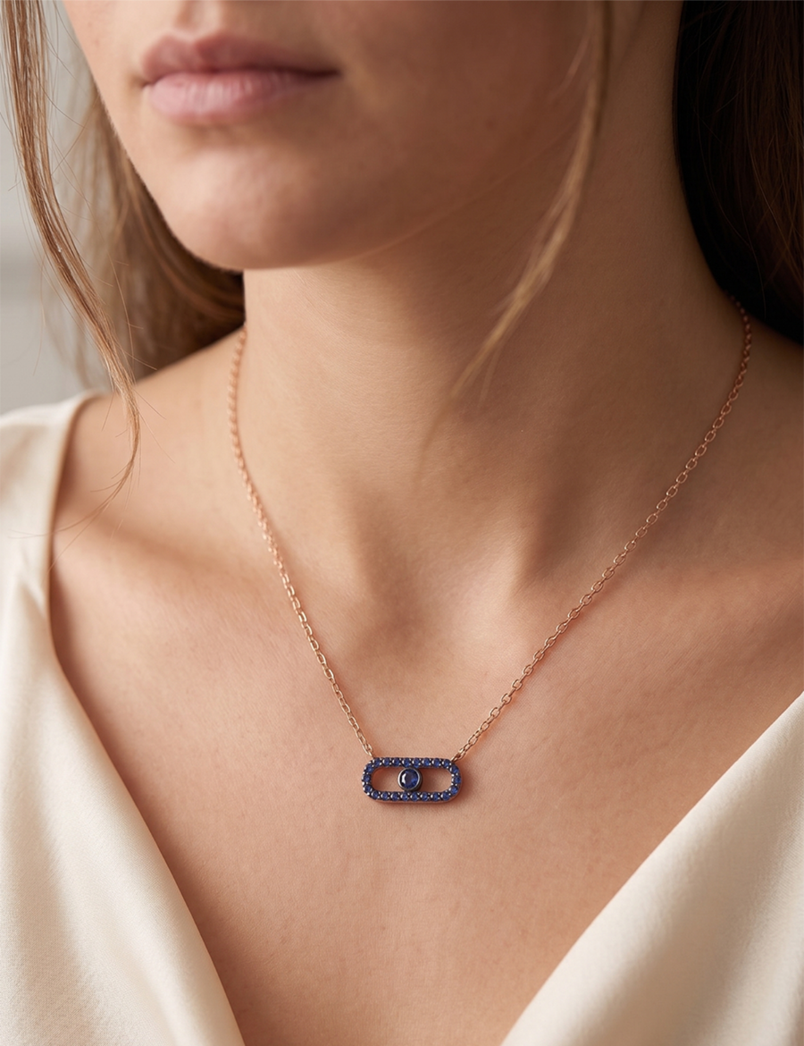 İris Safir 14 Ayar Rose Gold Kolye resmi