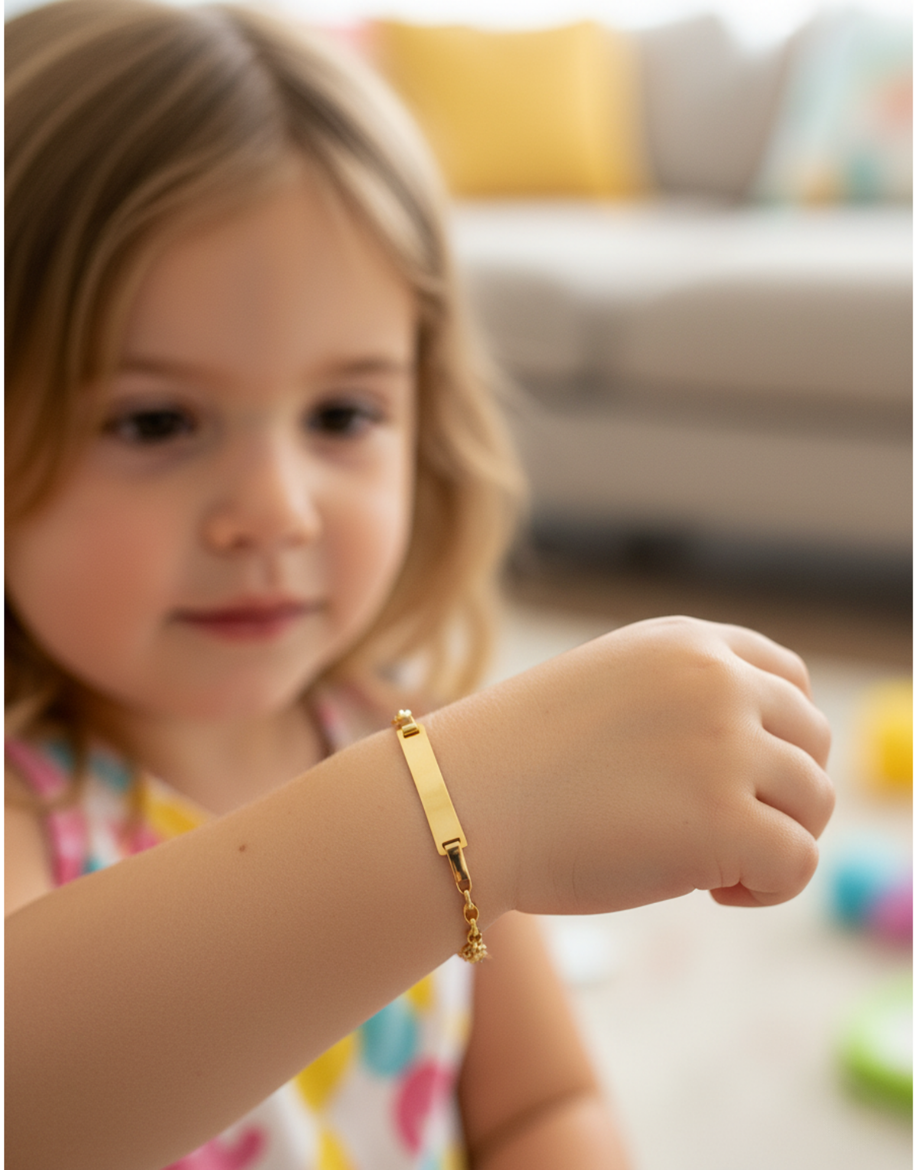 Klasik Altın Bebek Künye Bileklik resmi