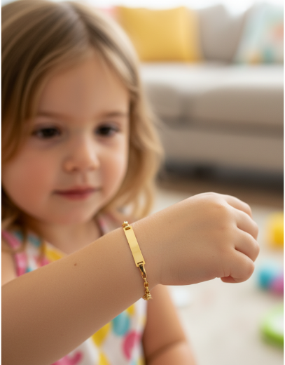 Klasik Altın Bebek Künye Bileklik resmi