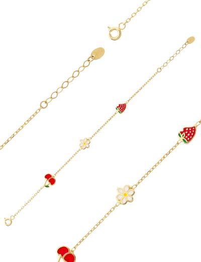 Altın Mineli Çocuk Bilekliği - Kiraz, Papatya, Çilek Figürlü resmi