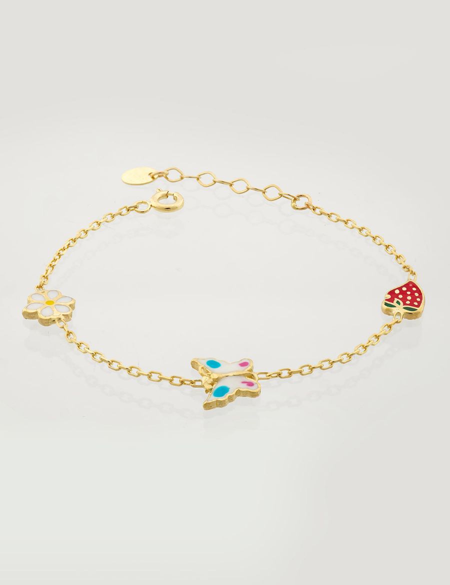 Altın Mineli Çocuk Bilekliği - Papatya, Kelebek, Çilek Figürlü resmi
