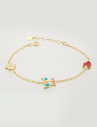 Altın Mineli Çocuk Bilekliği - Papatya, Kelebek, Çilek Figürlü resmi