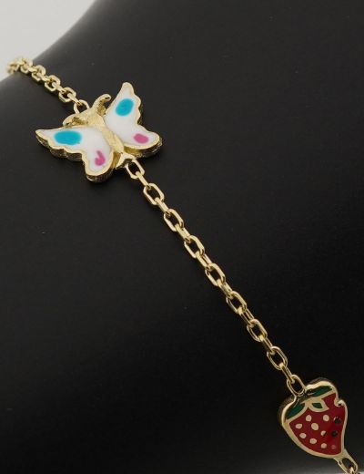 Altın Mineli Çocuk Bilekliği - Papatya, Kelebek, Çilek Figürlü resmi