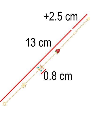 Altın Mineli Çocuk Bilekliği - Papatya, Kelebek, Çilek Figürlü resmi