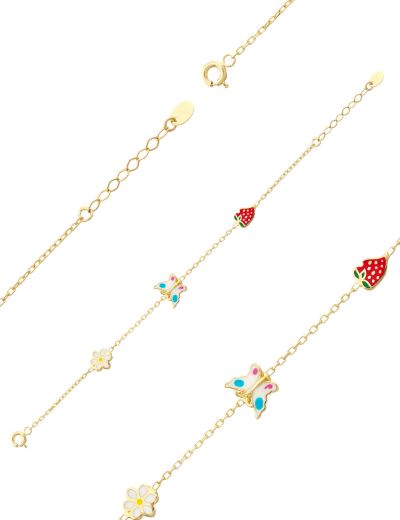 Altın Mineli Çocuk Bilekliği - Papatya, Kelebek, Çilek Figürlü resmi