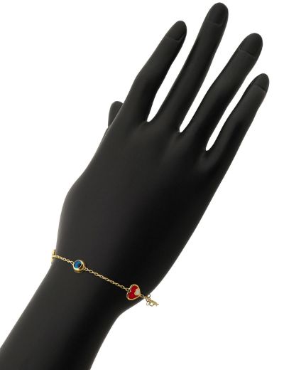 Altın Mineli Çocuk Bilekliği - Kiraz, Nazar boncuğu, Kalp Figürlü resmi