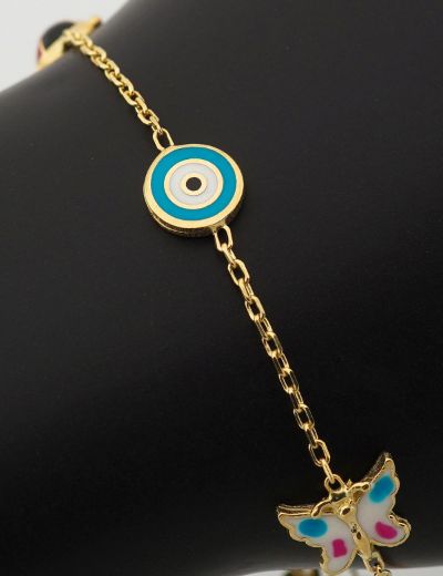 Altın Mineli Çocuk Bilekliği - Uğur Böceği, Nazar Gözü, Kelebek Figürlü resmi