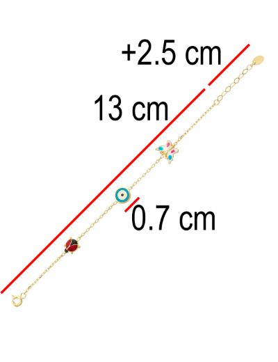 Altın Mineli Çocuk Bilekliği - Uğur Böceği, Nazar Gözü, Kelebek Figürlü resmi