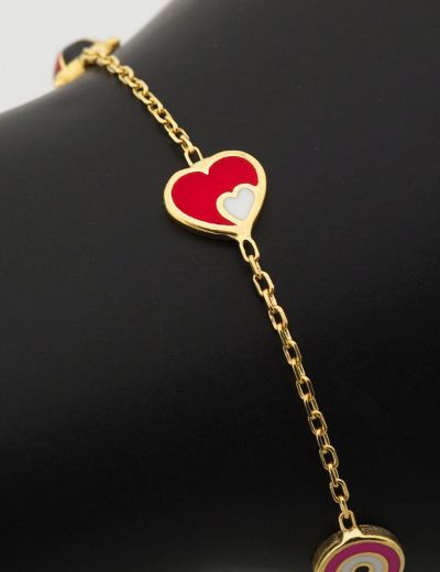 Altın Mineli Çocuk Bilekliği - Uğur Böceği, Kalp, Nazar Gözü resmi