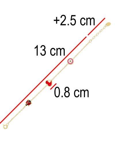 Altın Mineli Çocuk Bilekliği - Uğur Böceği, Kalp, Nazar Gözü resmi