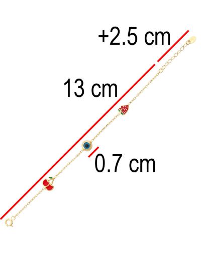 Altın Mineli Çocuk Bilekliği - Kiraz, Nazar Boncuğu, Çilek Figürlü resmi