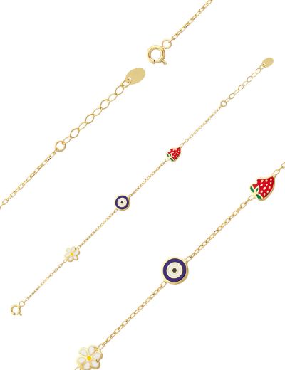 Mineli Çocuk Bilekliği - Çiçek, Nazar Çilek