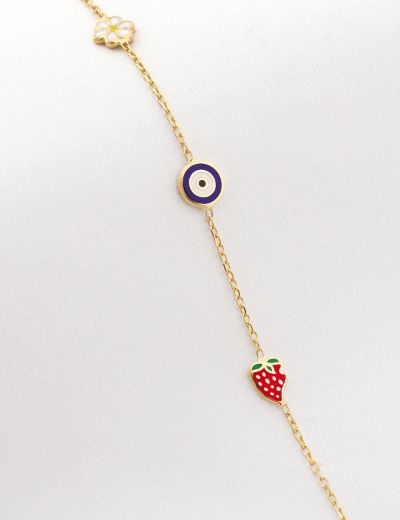 Mineli Çocuk Bilekliği - Çiçek, Nazar Çilek resmi