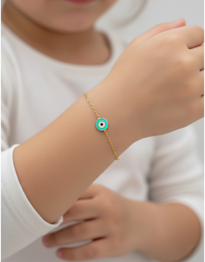 Nazar Gözü Figürlü Çocuk Altın Zincir Bileklik resmi