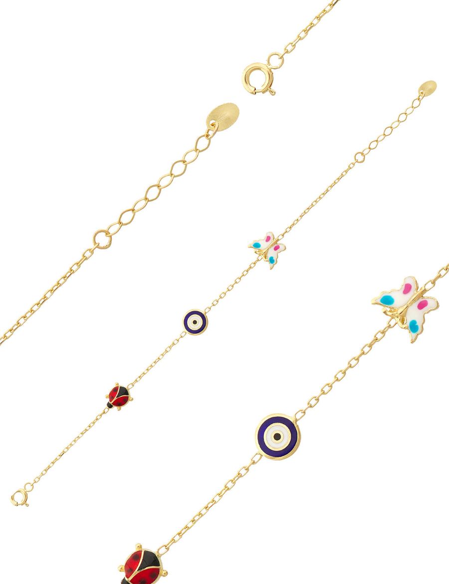 Mineli Çocuk Bilekliği - Uğur Böceği, Nazar Gözü, Kelebek Figürlü resmi