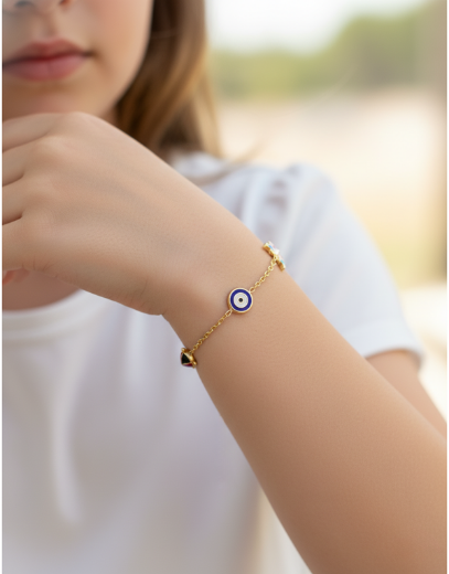 Mineli Çocuk Bilekliği - Uğur Böceği, Nazar Gözü, Kelebek Figürlü resmi