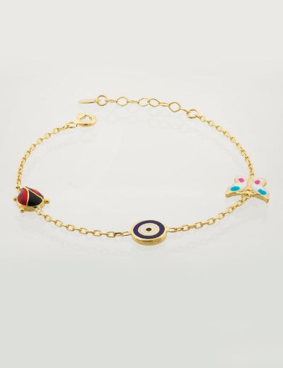 Mineli Çocuk Bilekliği - Uğur Böceği, Nazar Gözü, Kelebek Figürlü resmi