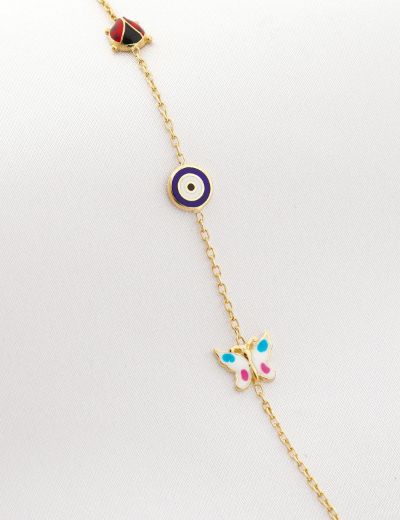 Mineli Çocuk Bilekliği - Uğur Böceği, Nazar Gözü, Kelebek Figürlü resmi