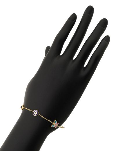 Mineli Çocuk Bilekliği - Uğur Böceği, Nazar Gözü, Kelebek Figürlü resmi