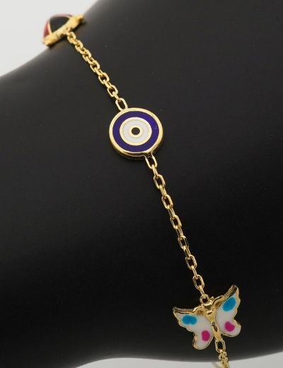 Mineli Çocuk Bilekliği - Uğur Böceği, Nazar Gözü, Kelebek Figürlü resmi