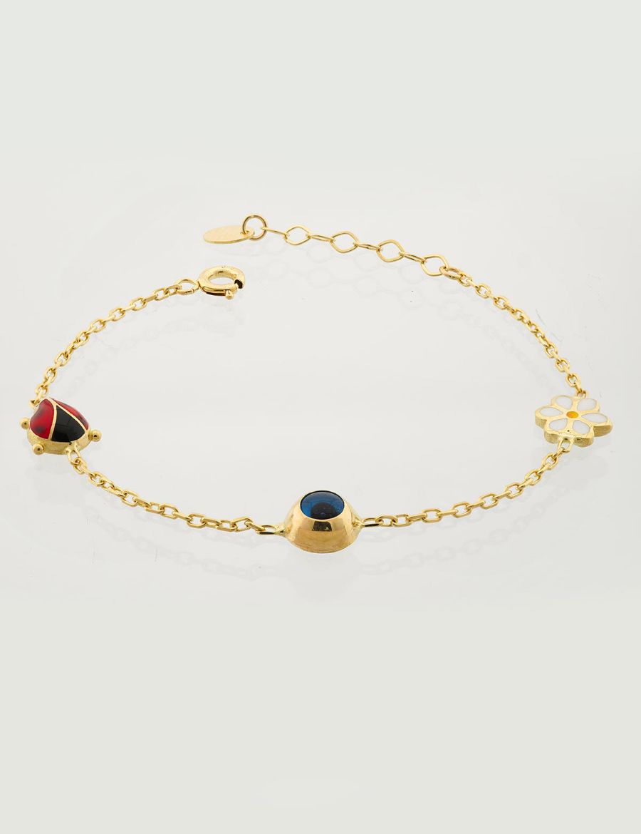 Mineli Çocuk Bilekliği - Uğur Böceği, Nazar Boncuğu, Çiçek resmi