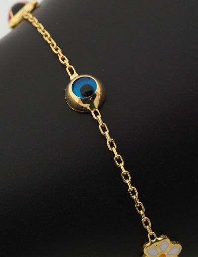 Mineli Çocuk Bilekliği - Uğur Böceği, Nazar Boncuğu, Çiçek resmi