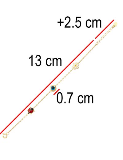 Mineli Çocuk Bilekliği - Uğur Böceği, Nazar Boncuğu, Çiçek resmi