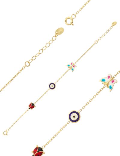 Mineli Çocuk Bilekliği - Uğur Böceği, Nazar Gözü, Kelebek Figürlü