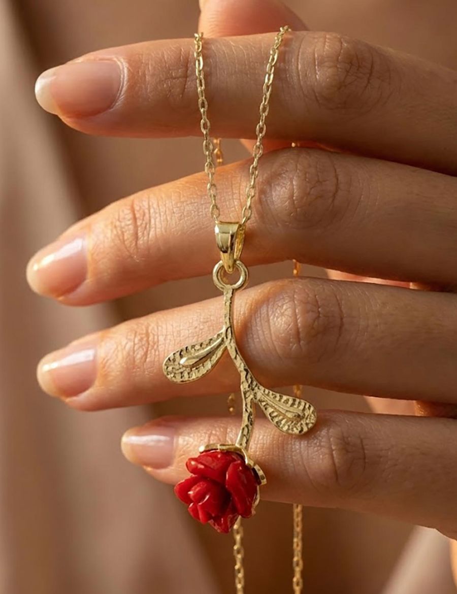 Mineli Gül Altın Kolye-14 Ayar resmi