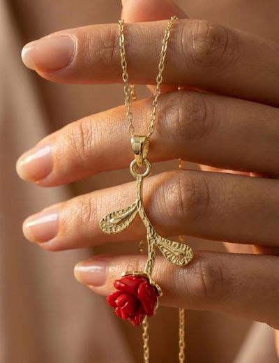 Mineli Gül Altın Kolye-14 Ayar resmi