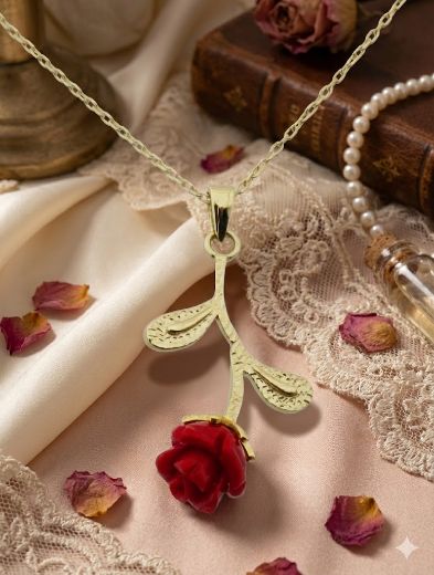 Mineli Gül Altın Kolye-14 Ayar resmi