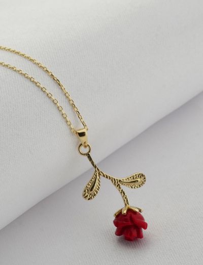 Mineli Gül Altın Kolye-14 Ayar resmi