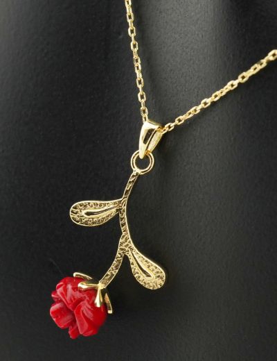 Mineli Gül Altın Kolye-14 Ayar resmi