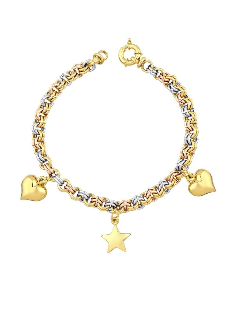 Motifli Kalp Zincir 14 Ayar Altın Bileklik resmi