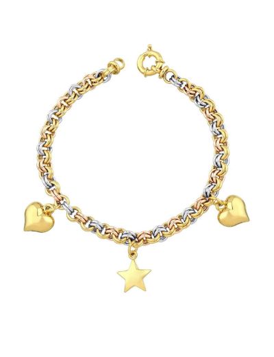 Motifli Kalp Zincir 14 Ayar Altın Bileklik