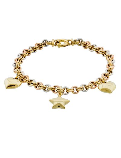 Motifli Kalp Zincir 14 Ayar Altın Bileklik