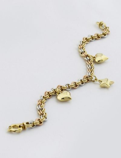 Motifli Kalp Zincir 14 Ayar Altın Bileklik resmi