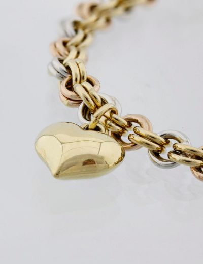 Motifli Kalp Zincir 14 Ayar Altın Bileklik resmi