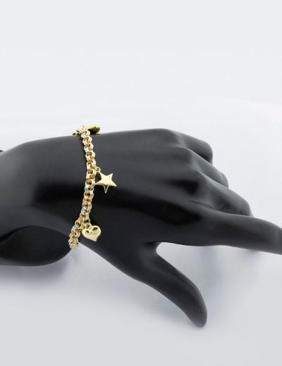 Motifli Kalp Zincir 14 Ayar Altın Bileklik resmi