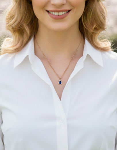 Klasik Pırlanta Anturaj Damla Safir Kolye resmi