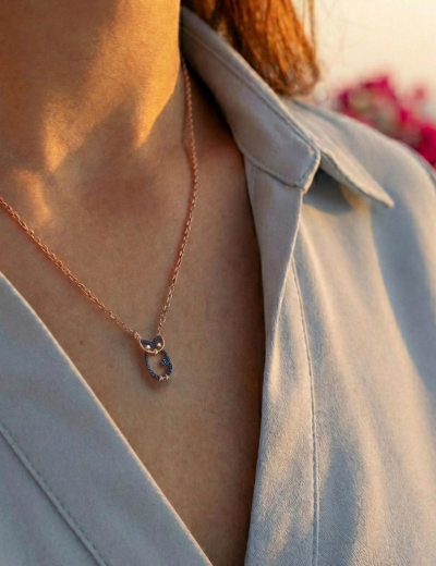 Safir Baykuş Kolye resmi
