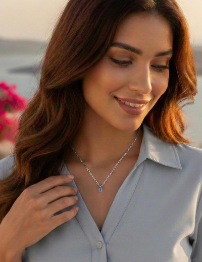 Klasik Anturaj Oval Safir Kolye resmi