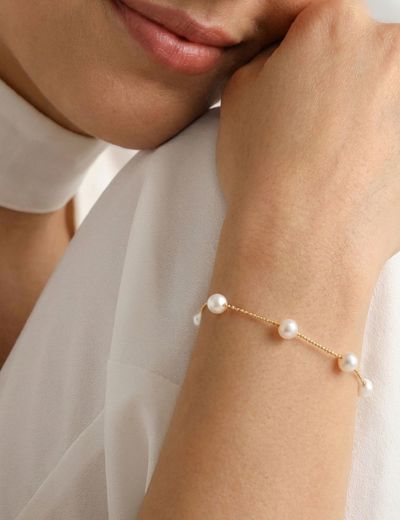 Tek Sıra İnci 14 Ayar Altın Bileklik resmi