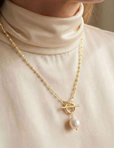 Barok İnci Modern T-Toka Altın Kolye-14 Ayar resmi